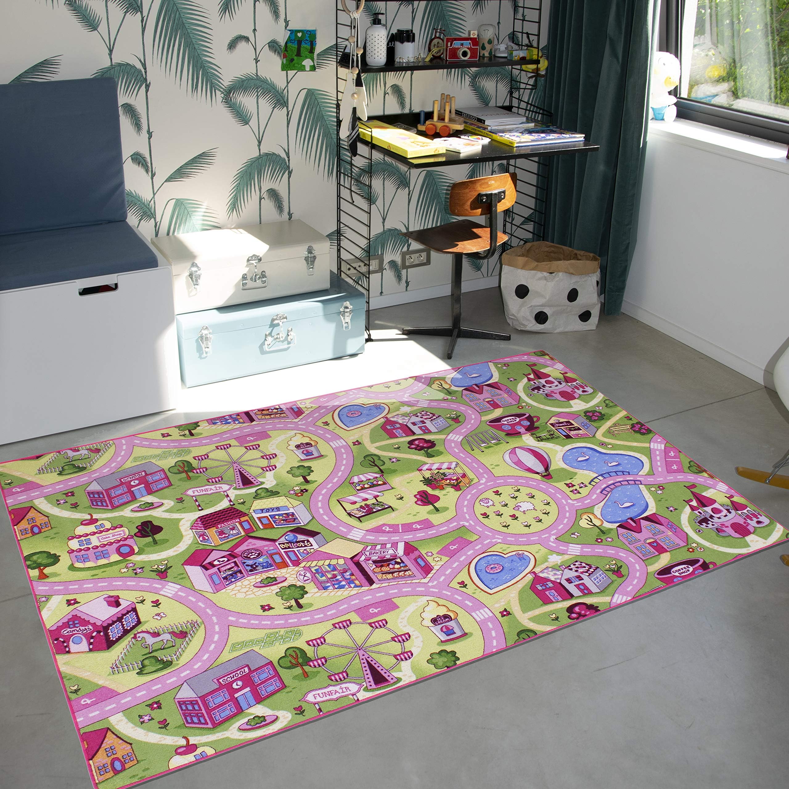 Carpet Studio City Play Mat for Boys & Girls 140x200cm / 4'6" x 6'6"ft,Anti-Slip Backing, Play Friendly Area Rug for Kids, Sweet Town