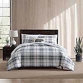 Eddie Bauer - King Comforter Set, Reversible Cotton Bedding with Matching Shams, Plaid Home Decor (Alder Blue/Grey, King)