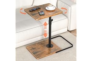 DATAROAD SELEAD TV Tray Table for Couch - Adjustable Height & 360°Swivel Panel Design，Larger Metal and Wooden Base to Prevent Slipping，Sofa Armrest Tray Table for Eating Laptop Couch Bed Dinner or Small Space