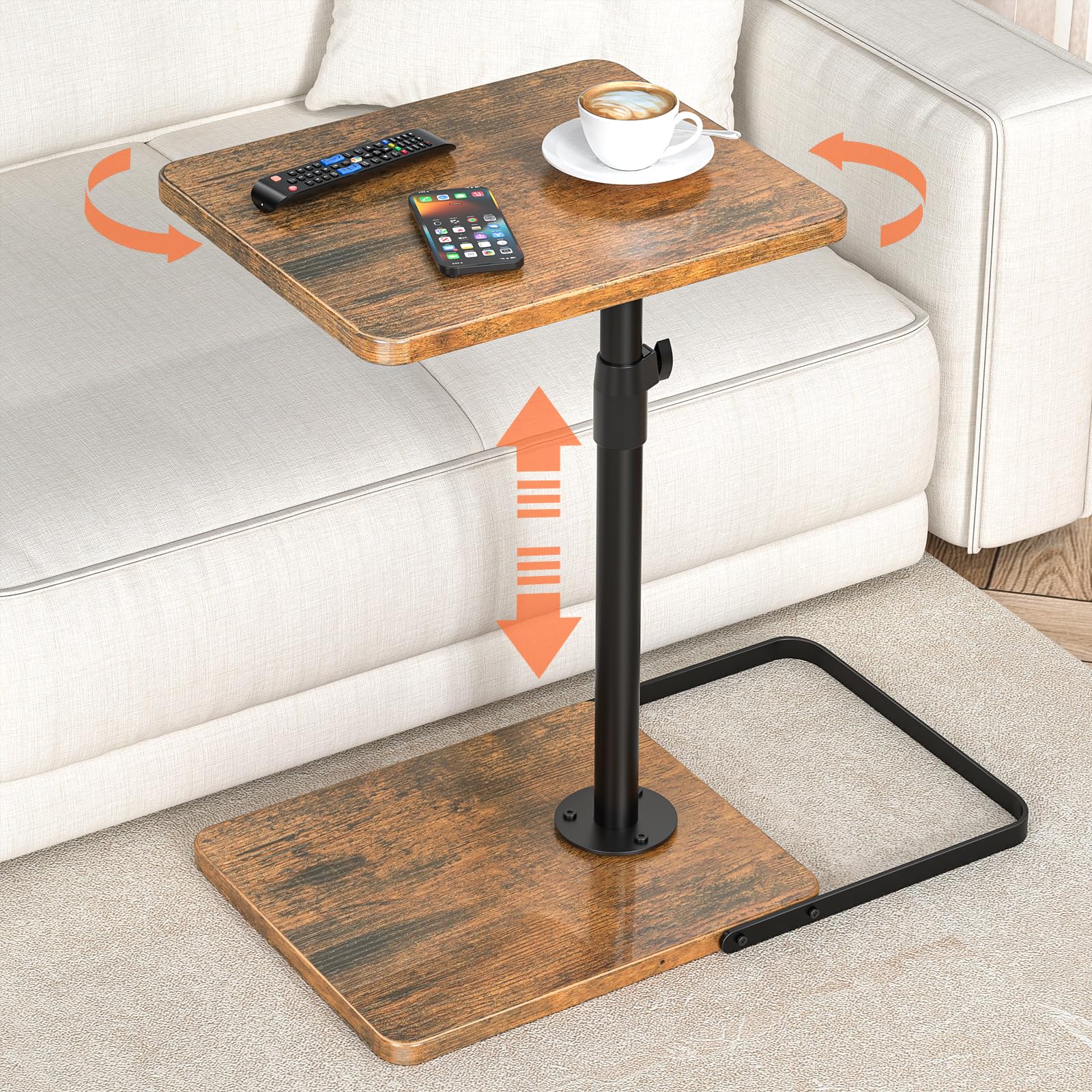 Photo 1 of ***MISSING SCREWS*** TV Tray Table for Couch - Adjustable Height & 360°Swivel Panel Design?Larger Metal and Wooden Base to Prevent Slipping?Sofa Armrest Tray Table for Eating Laptop Couch Bed Dinner or Small Space