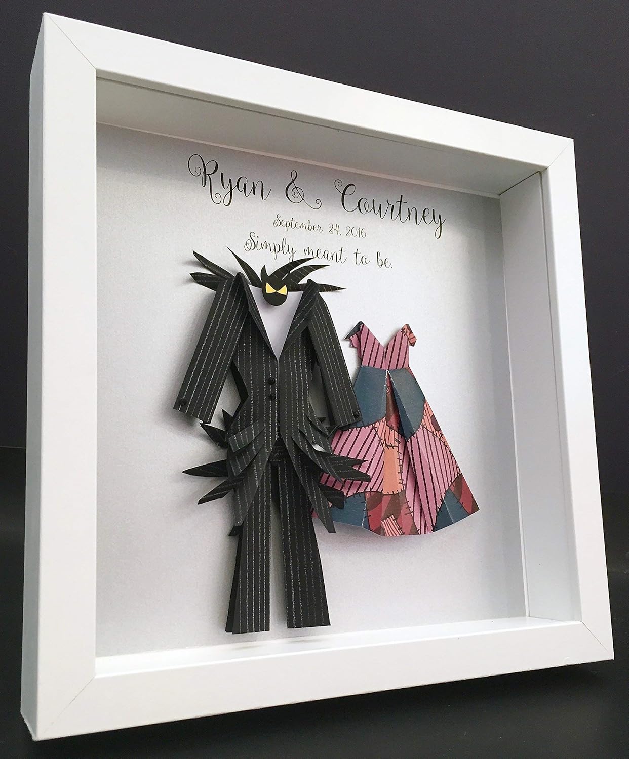 Mixed Media - Nightmare Before Christmas Jack and Sally Wedding Gift, First Anniversary Gift Paper Origami Bride & Groom Shadowbox Frame Wall Art Gift