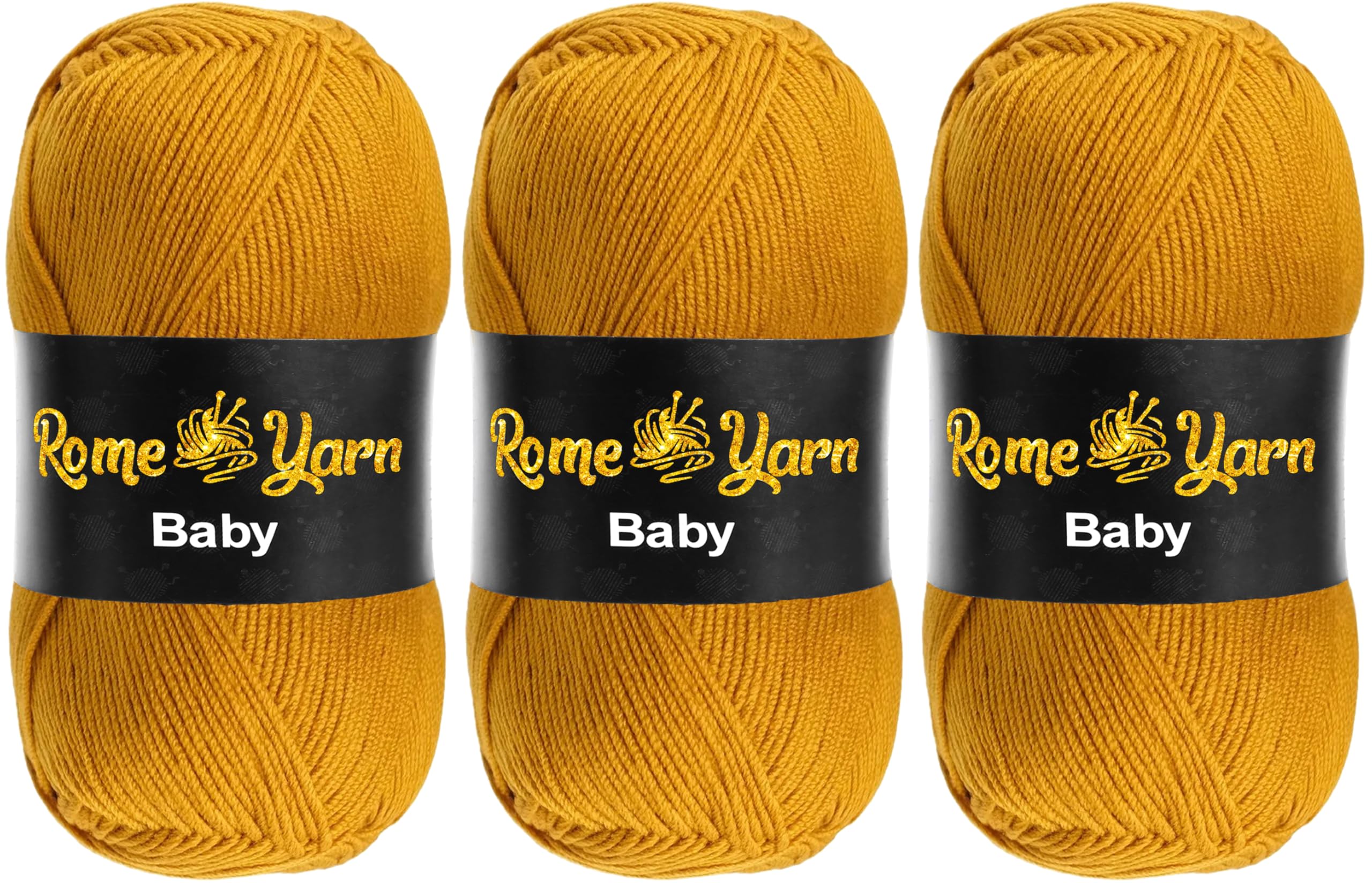 Baby Yarn | 3 x 100g | #3 Light Worsted DK Anti-Pilling Acrylic Wool for Knitting and Crochet (313 Mustard Yellow)