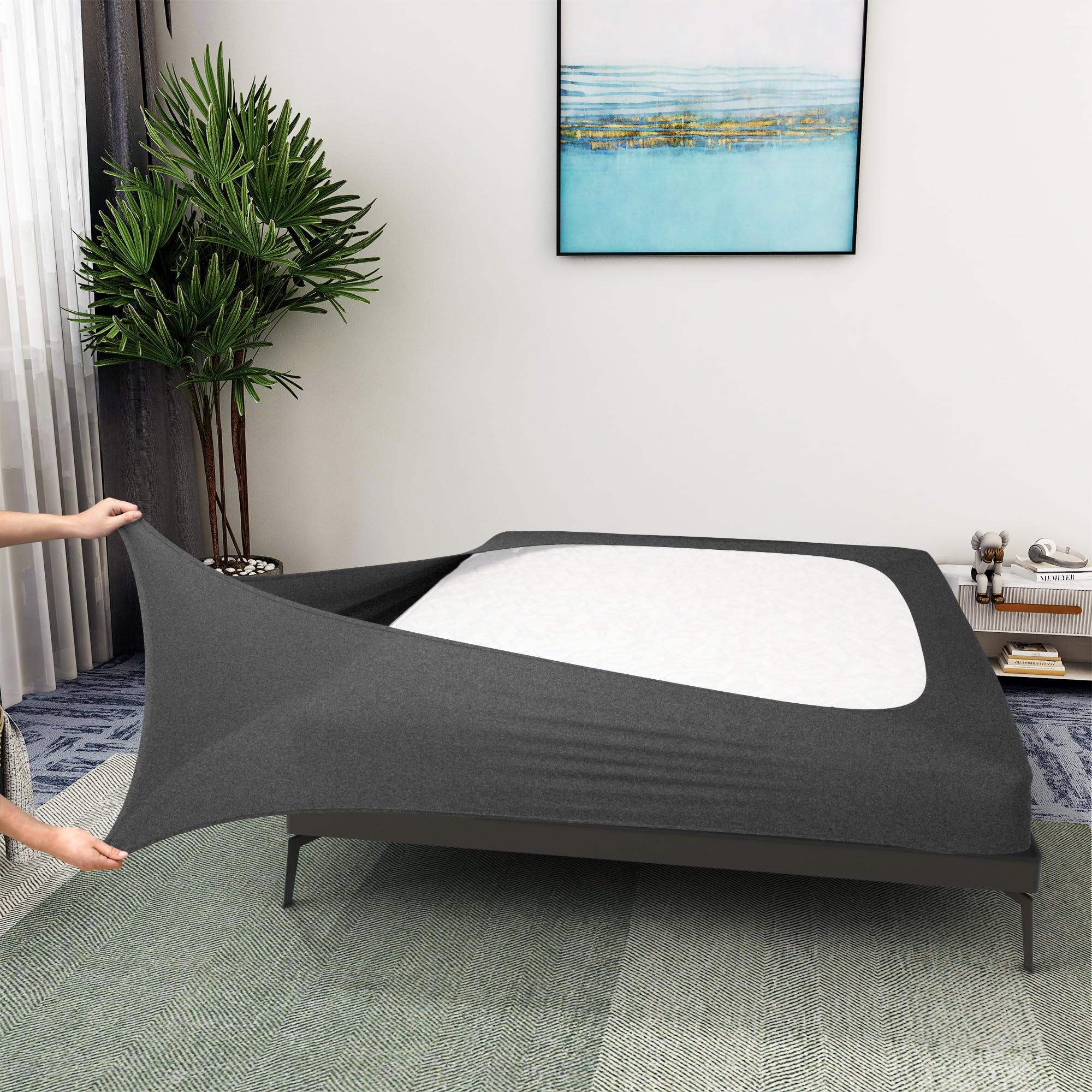 Photo 1 of Box Spring Cover King Size - Jersey Knit & Stretchy Wrap Around 4 Sides Bed Skirt for Hotel & Home - King/Cal King/Olympic Queen, Heather Gray