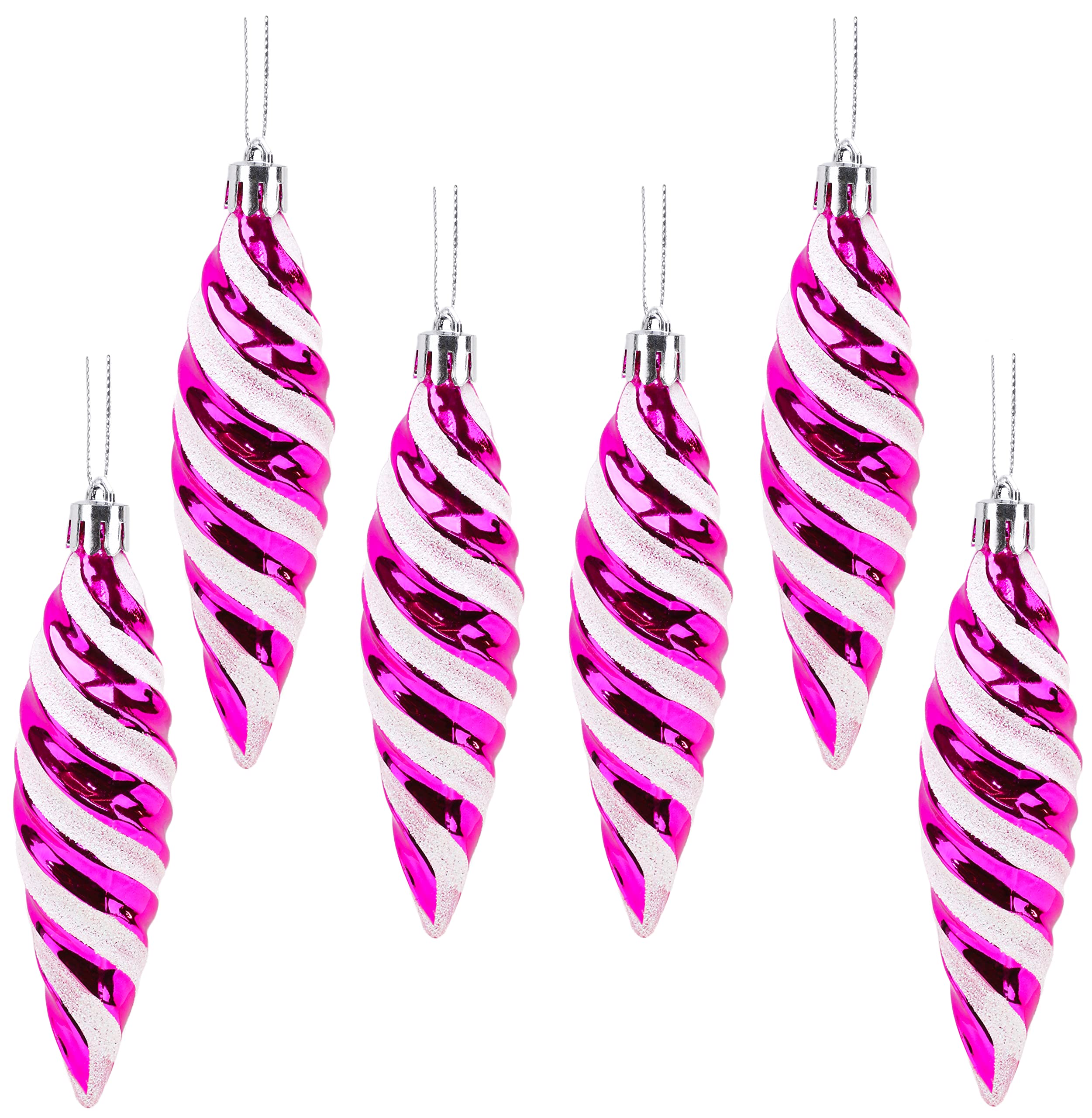 Christmas Concepts® Pack of 6-110mm Large Spiral Shaped Baubles - Shiny & Glitter Decorated - Christmas Tree Decorations (Hot Pink)