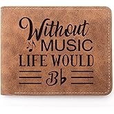 Music Lover Gifts,Leather Wallet for Men,Engraved Personalized Leather Wallet,Unique Music Themed Gift,Music Teacher Gifts (Music Life)