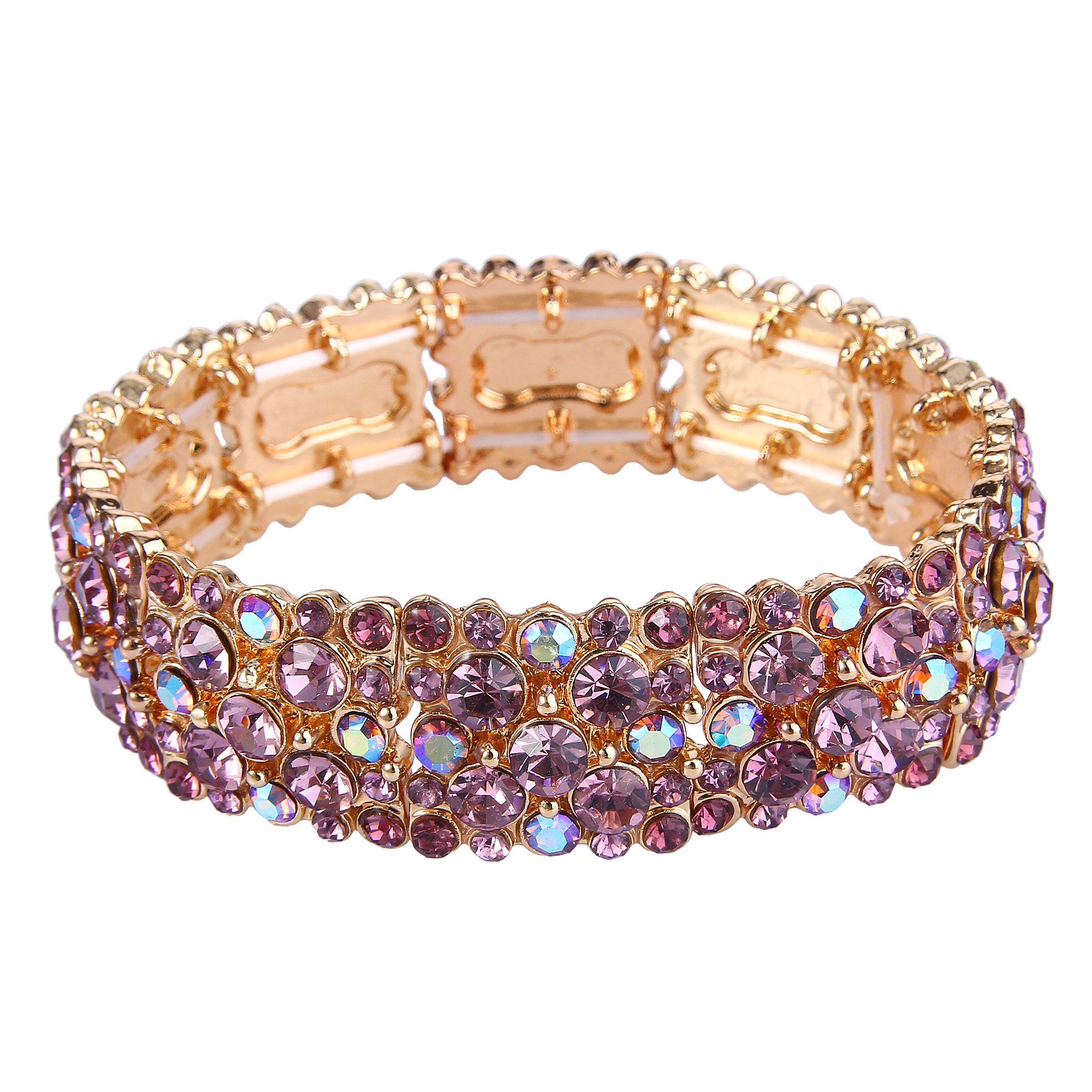 Ever Faith Purple Crystal Bracelet for Women, Sparkly Rhinestone Statement Adjustable Elastic Stretch Bracelets Wedding Jewellery for Brides Bridal Gold-Tone — image 1