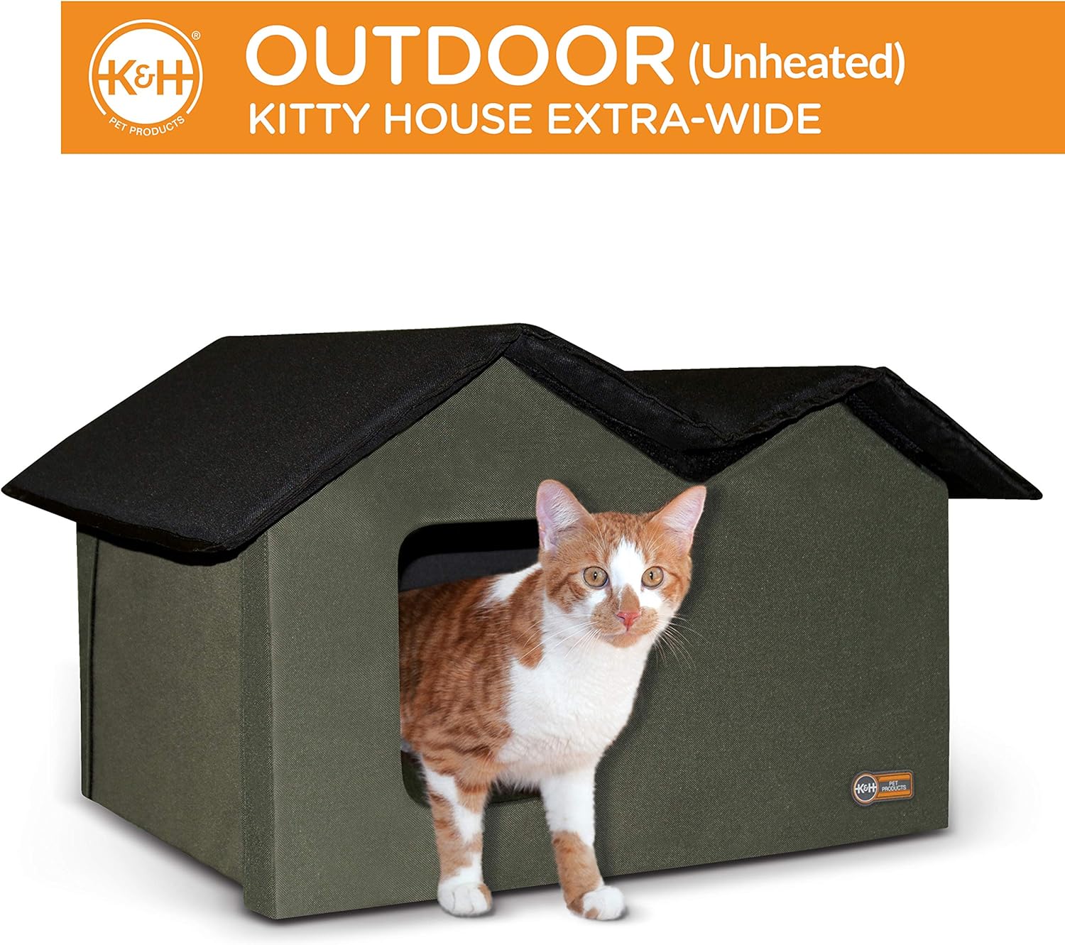 K&H Pet Products Outdoor Kitty House Extra-Wide (unheated) Olive/Black 26.5" x 15.5" x 21.5" : Pet Supplies