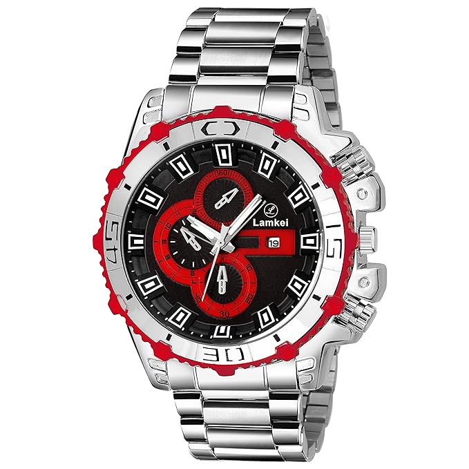 Imported Chronograph Display Black Dial Silver Steel Chain Men�s Watch � LMK-0056