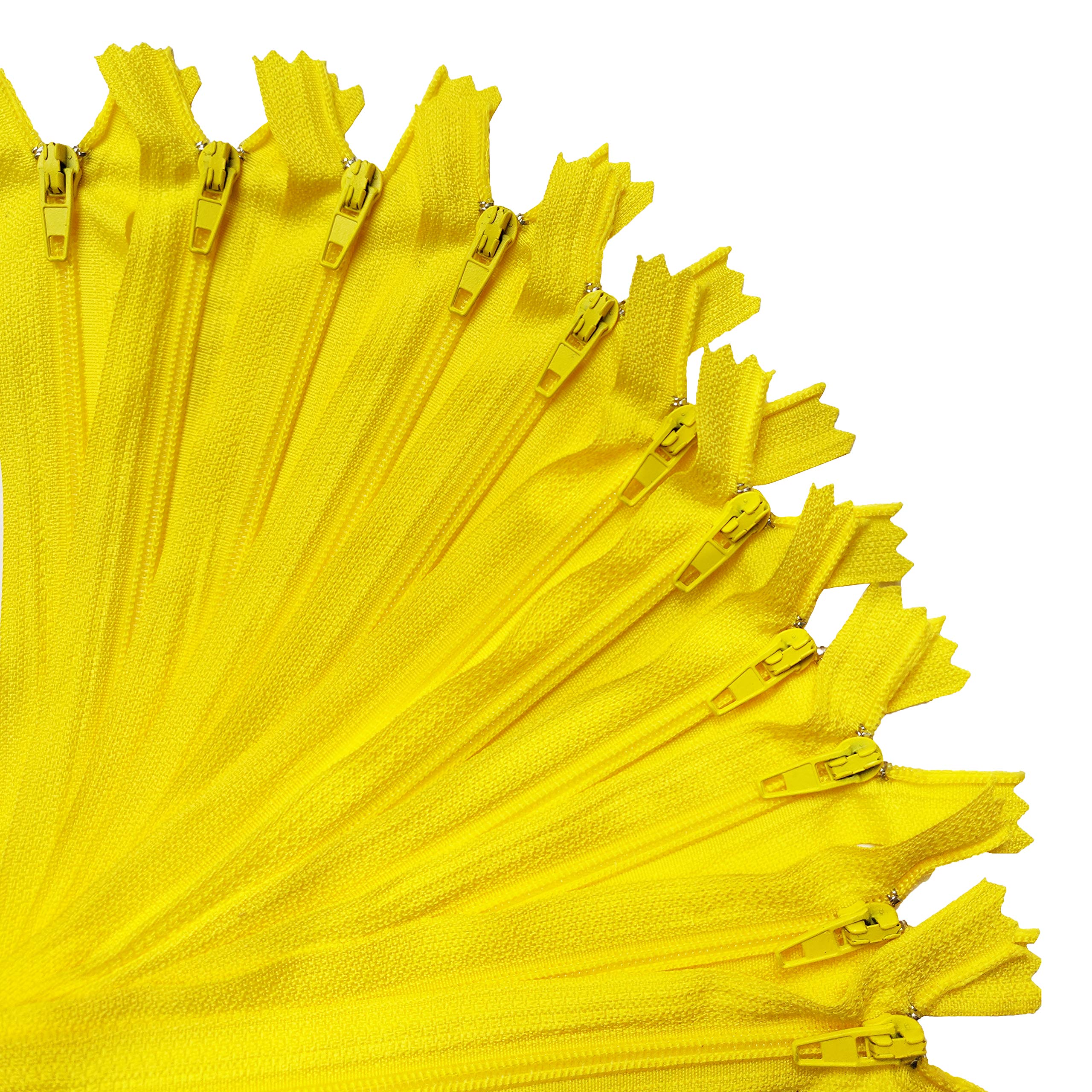 KGS Zippers for Sewing Crafts | 20 Pieces per Pack | Single Color #3 Nylon Zippers for Making Bags, Pouches, Pillow Covers and Sewing Craft Projects (Yellow, 12 Inch (20 Pieces))