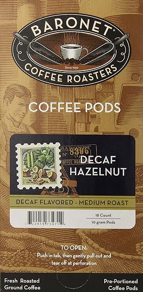 BARONET COFFEE DECAF HAZELNUT, 18-COUNT COFFEE PODS (PACK...