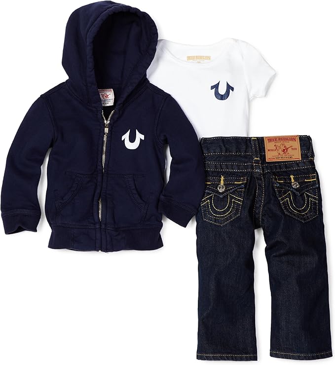 True Religion Baby Boys' Classic Puff Logo Three Piece Gift