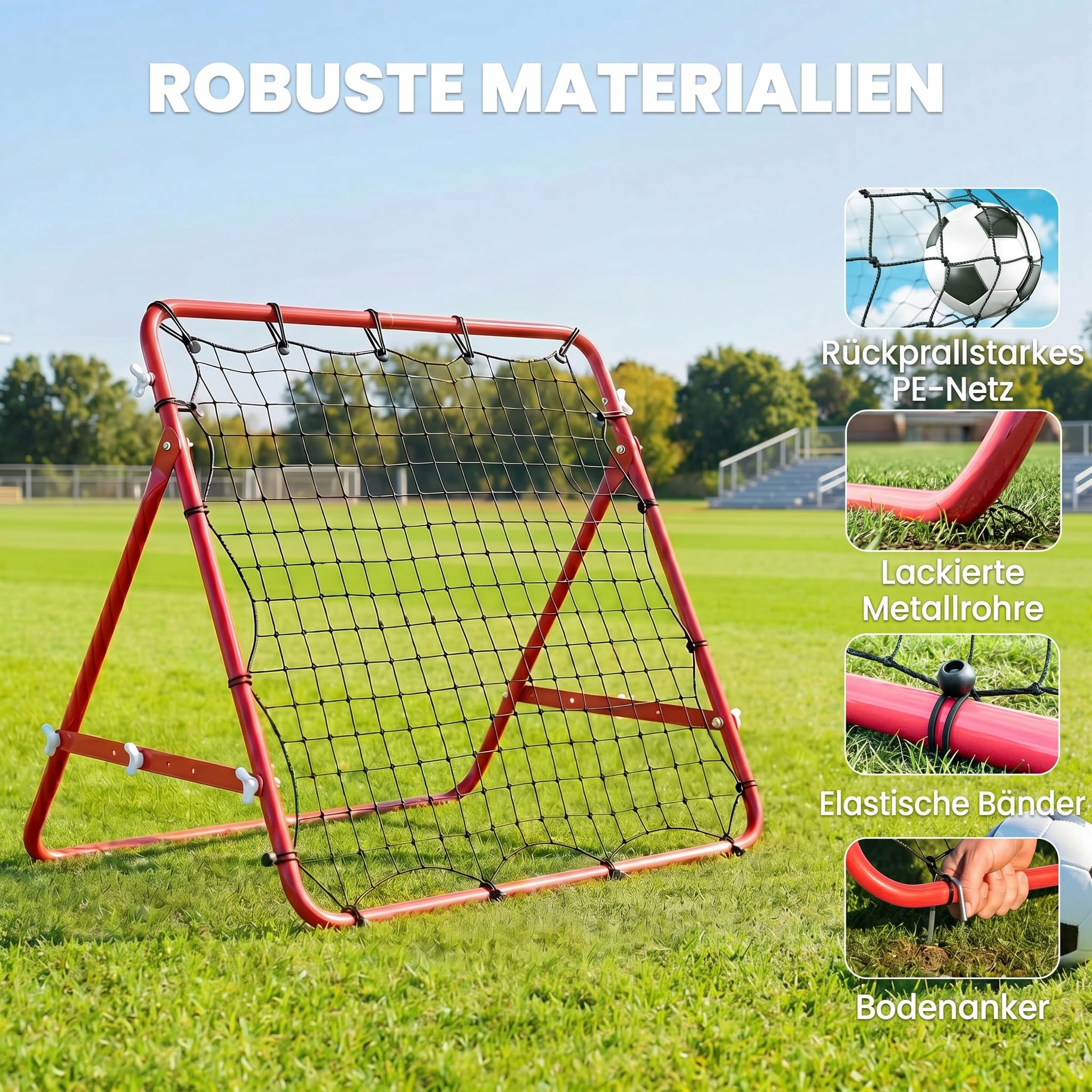 HOMCOM Rebounder für Fußball, 84 x 84 cm Fussball Rebounder mit stufenlos verstellbarem Winkel, Kickback Rückprallwand Fußballtor für Jugendliche Schuss-, Pass- und Ballannahmetraining Rot 3