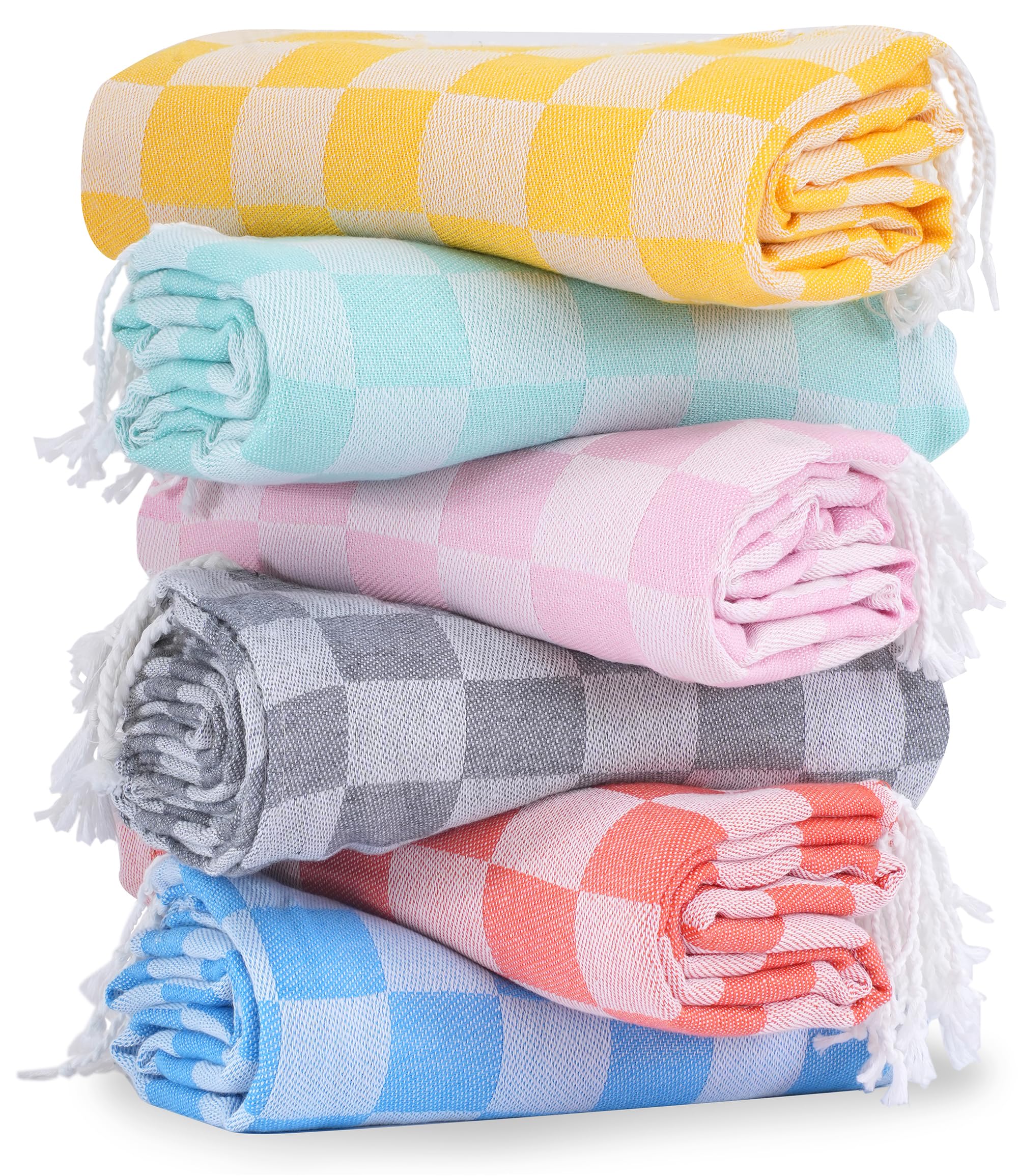 Photo 1 of 6 Packs Turkish Beach Towel Vacation Essentials Blanket Set Pool Bath Towels Bulk Multipack Travel Sand Free Quick Dry Extra Large Oversized Cute Big Soft Lightweight Compact Checkered Cloud Women