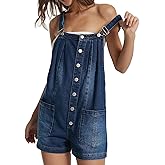 LifeShe Women's Denim Overall Shortalls Adjustable Straps Jeans Shorts Romper Jumpsuits with Patch Pockets