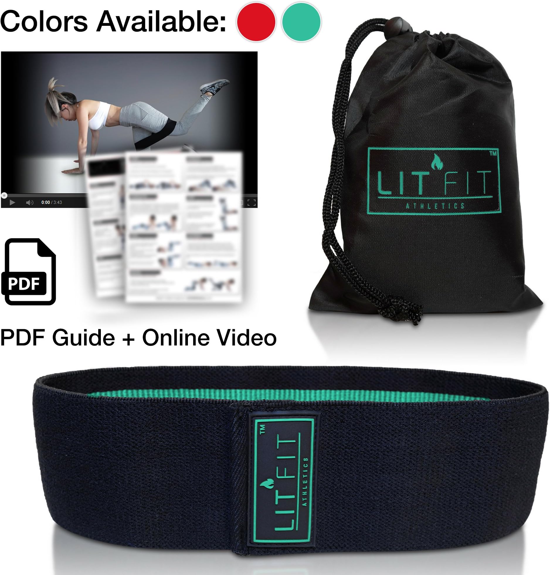 LIT FIT Loop Resistance Band for Legs and Butt with Online Workout Video, E-Guide & Carry Bag - Premium Heavy Duty Hip Band Circle - Non Slip Design - Peach Booty Band for Home Gym Workout