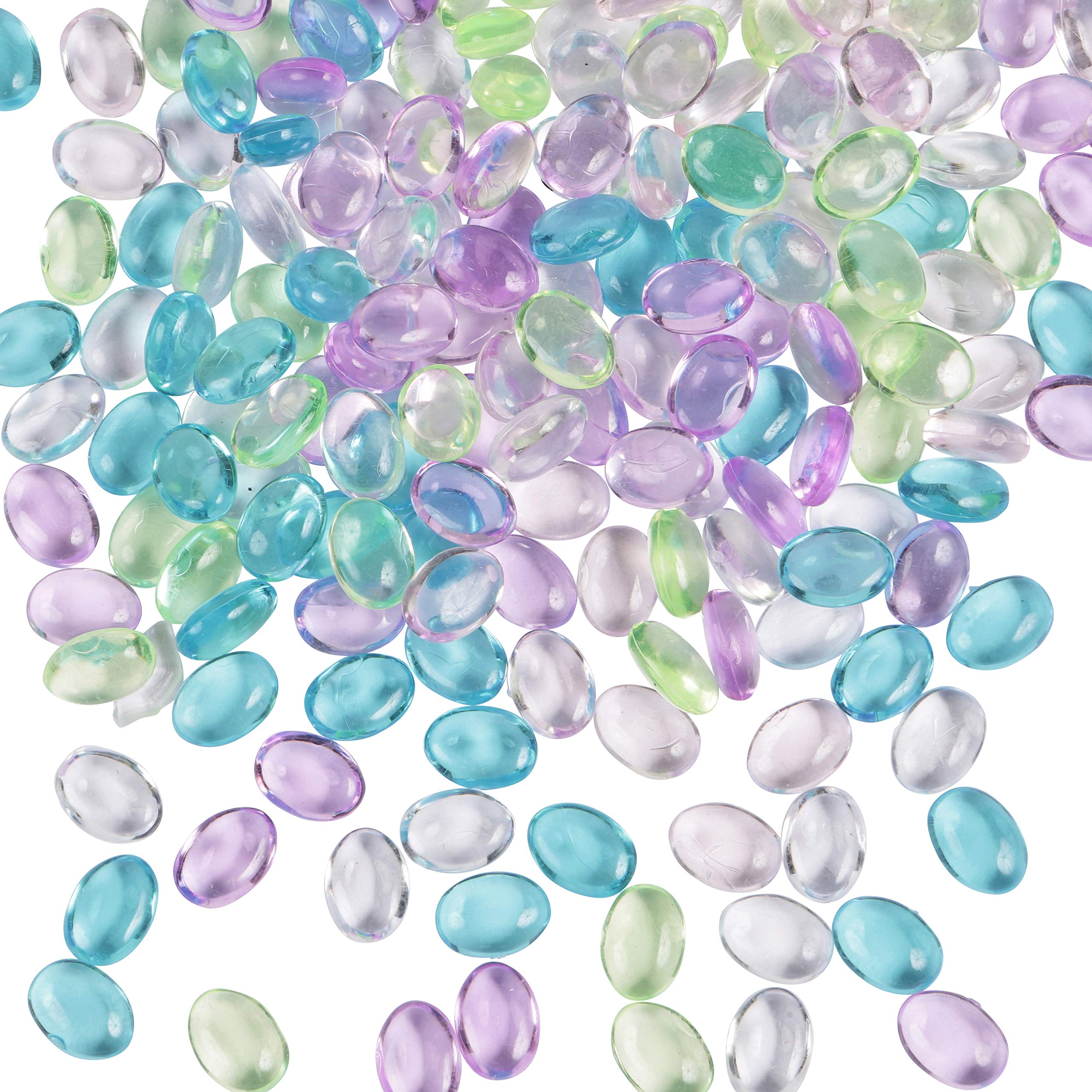 LUSSO LIA Oval Pebbles Transparent and Coloured Stones Aquarium Marbles Table Scatter Stones Decorative Nuggets Vase Filler Beads Plant Pot Decoration 200pcs (Multicoloured Transparent)