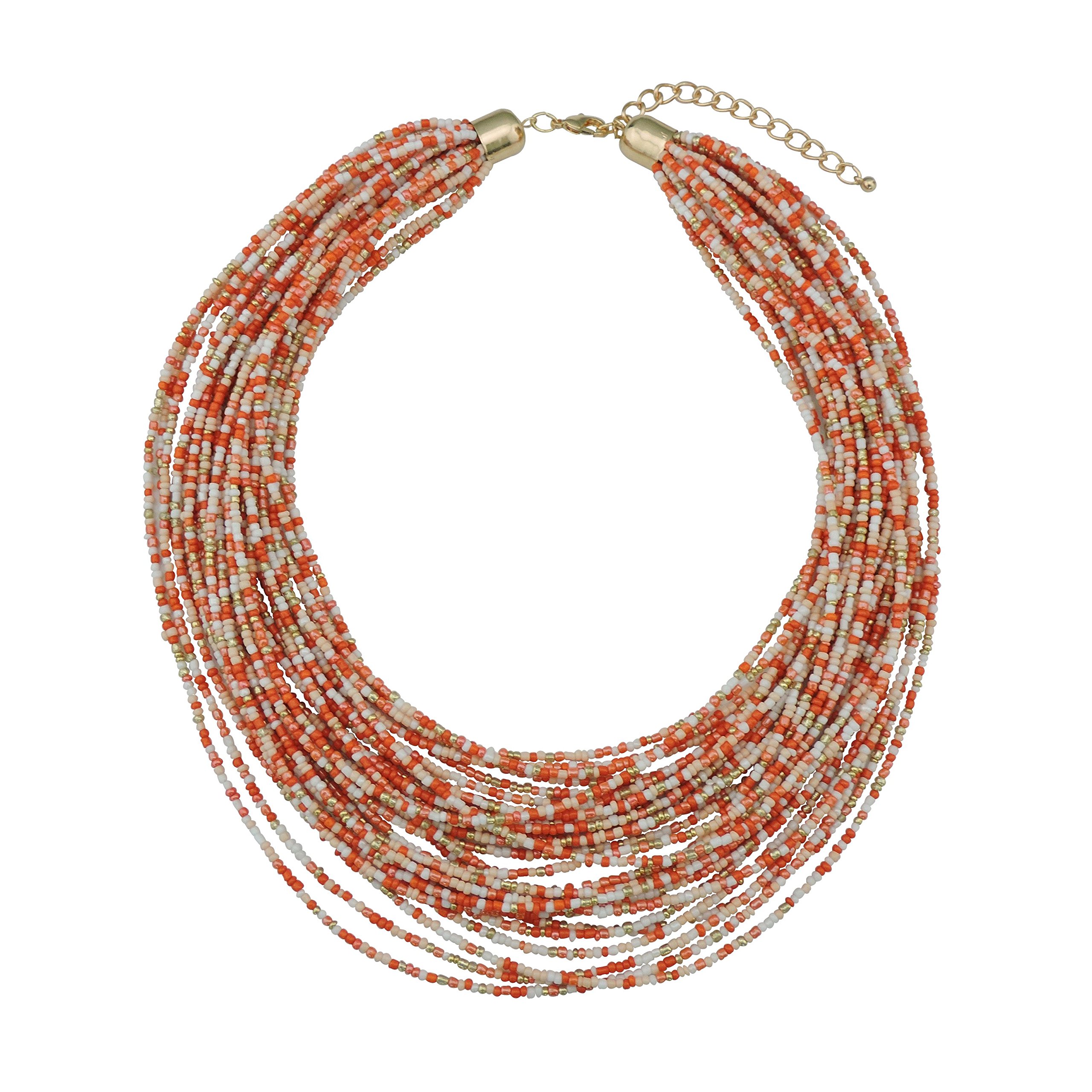 Bocar Multi Layer Chunky Bib Statement Seed Beads Cluster Collar Necklace for Women Gift (NK-10351-blazing orange)