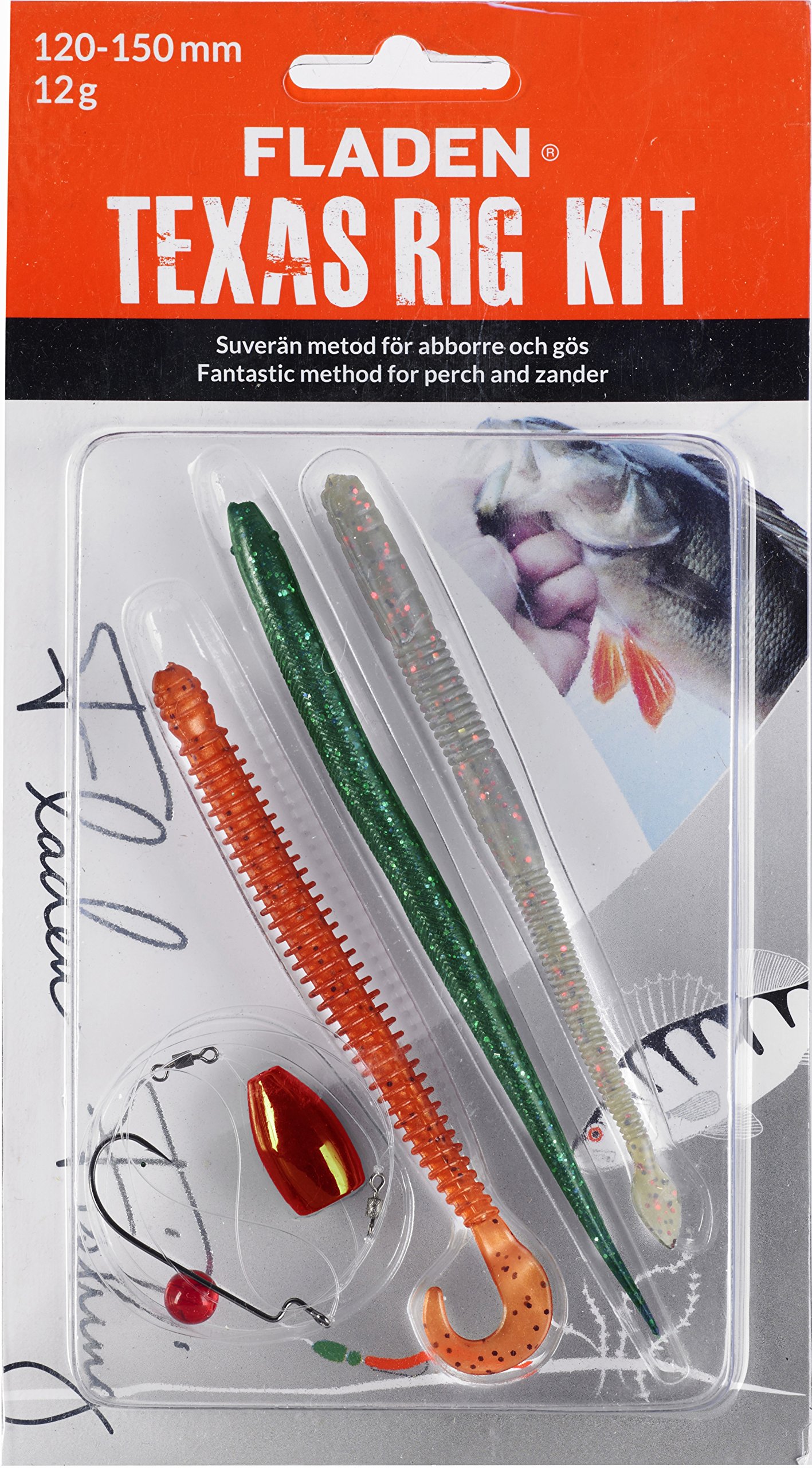 FLADEN Fishing TEXAS Rig Kit Set - 3 x 12g Jigs 10 to 15cm / Ball and Bullet Weight / Hand Tied Rig / Fluorocarbon / Offset Hook 1/0 / Glass Bead and Swivel - Ideal Predatory Perch (Red) [20-330301]