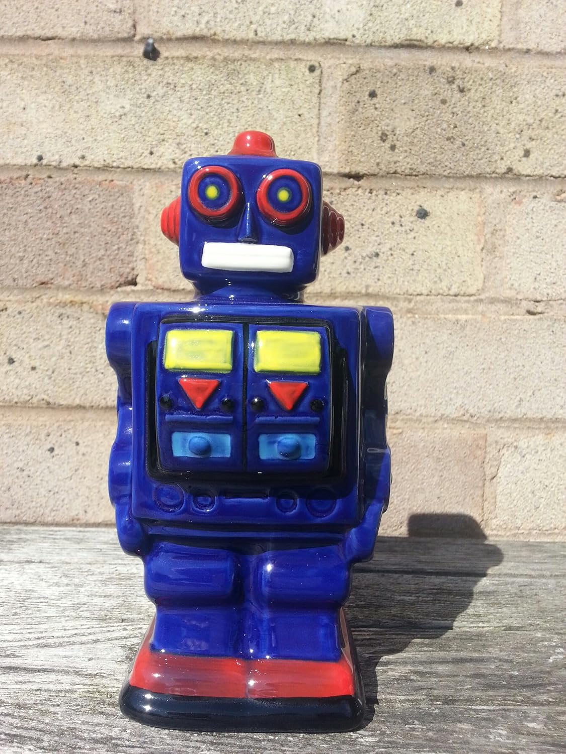 Robot Money Box, Blue, Ceramic, Handpainted and Retro Design. Ornament