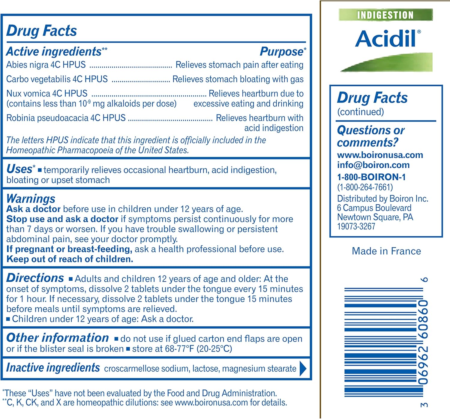 Boiron Acidil Indigestion Medicine for Heartburn and Acid Reflux, 120 Tablets: Health & Personal Care