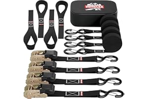 Vehiclex 2200 lb Break Strength Motorcycle and Truck Tie Downs - 1 inch Ratchet Straps 15 Ft - Pack of 4 Black - A Sturdy Bag & Soft Loops Included…