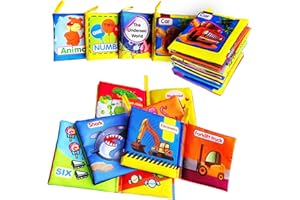 AMINFUN Soft Cloth Baby Book Toy, Colorful Fabric Baby Learning Book(Pack of 4),Touch and Feel Crinkle Sound,Early Educational Toy,Gift for Babies Infants Toddlers