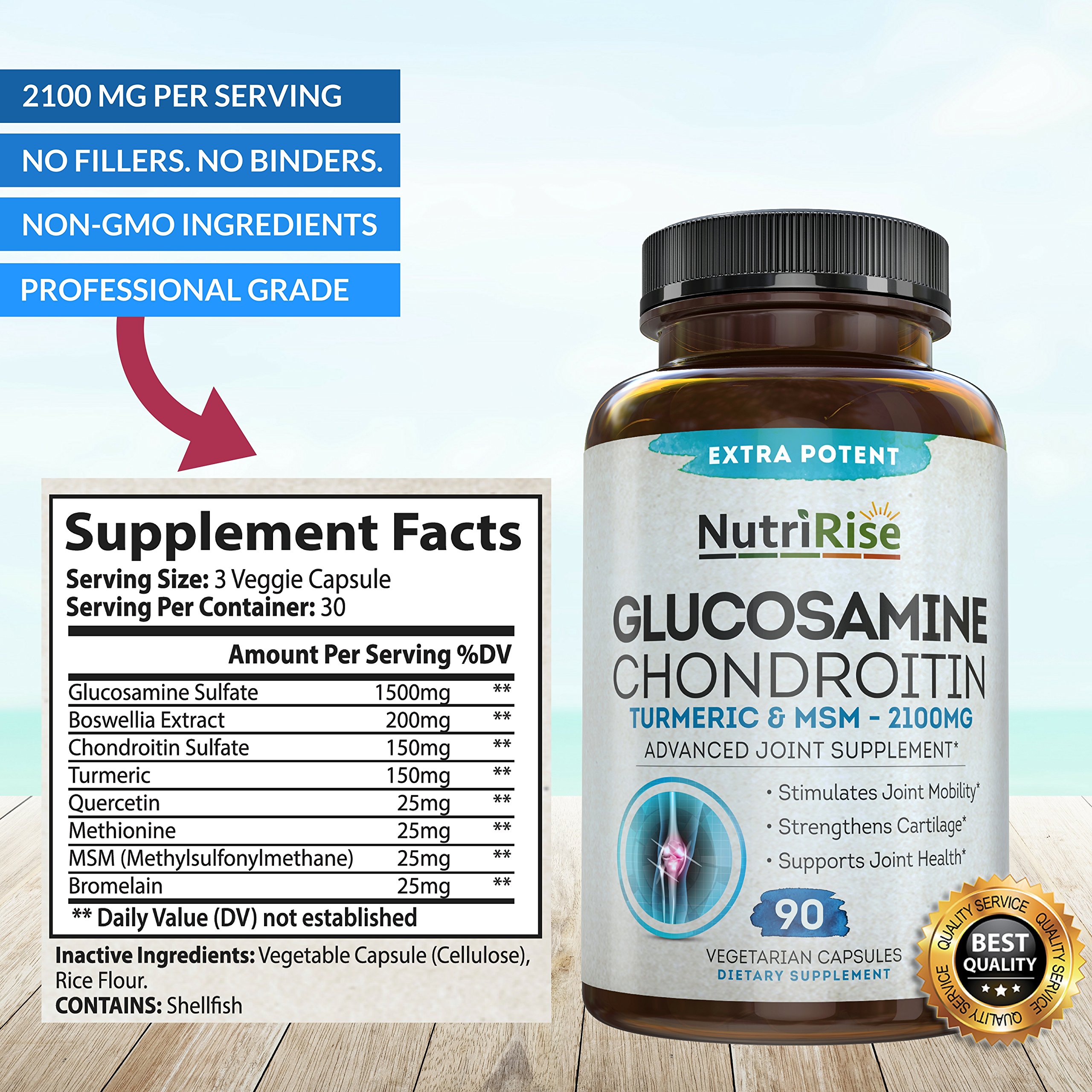 Glucosamine Chondroitin MSM Turmeric 2100mg 3X Triple Strength Joint