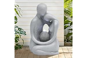 Autodaya 20.9in Hugging Couple Outdoor Water Fountain with LED Lights, Modern Couple Silhouette Garden Water Fountain for Patio, Yard,or Indoor Décor