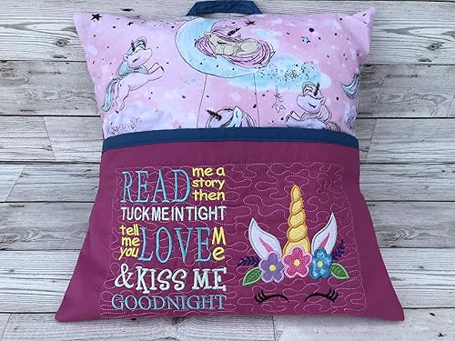 Unicorn Reading Pillow Cushion Travel Book Pocket Personalised