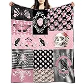 Gothic Collage Rose Skull Butterfly Skeleton RetroBlanket Gift for Girl Boy, Gothic Throw 40 x 50 Inch Lightweight Soft Cozy Blankets for Couch Bed Sofa Chair