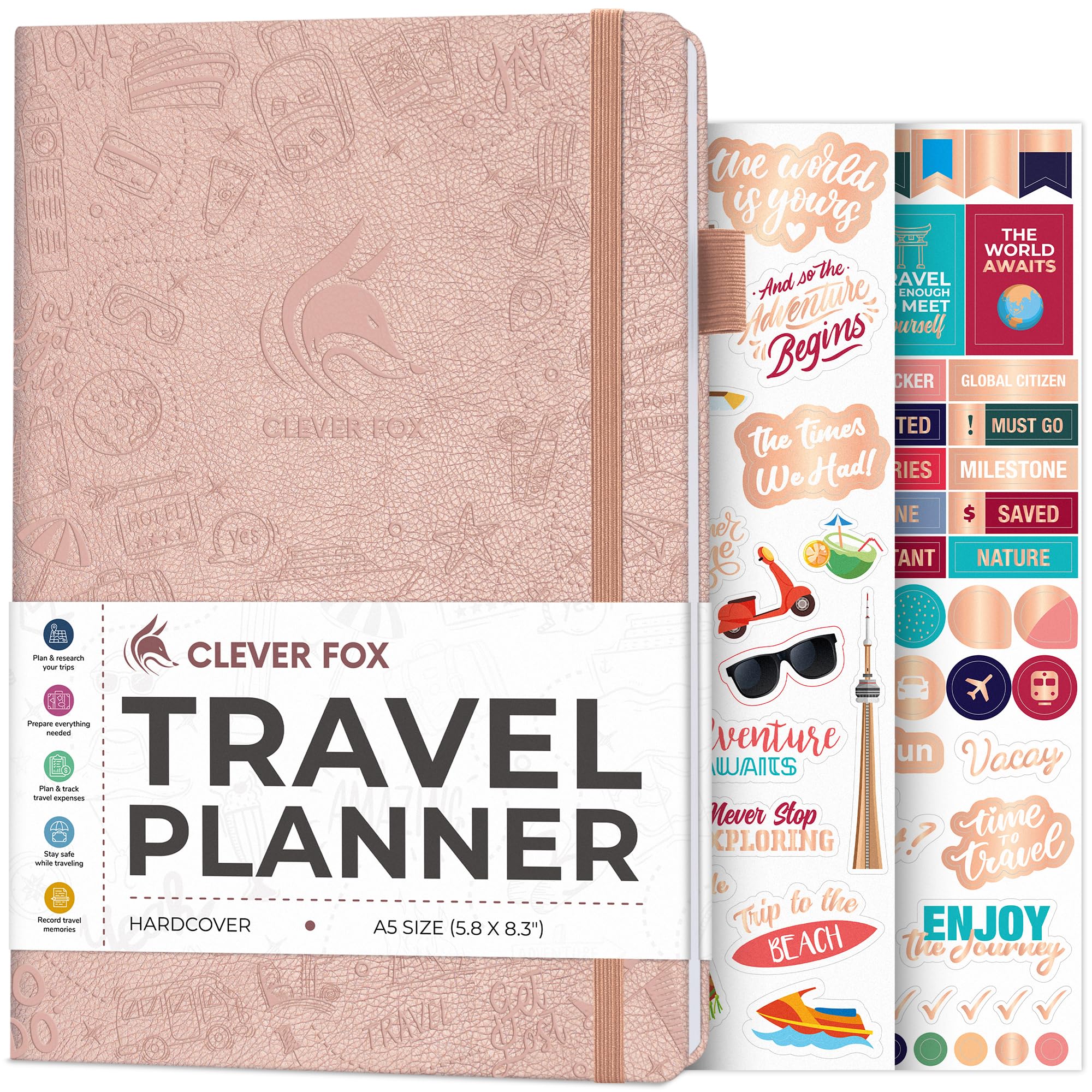 Clever Fox Travel Journal – Vacation Planner with Budget Plan, Packing List, Expense Tracker & Trip Journal – Travelling Itinerary Organizer for Women, Men & Couples – A5 Size, Rose Gold — image 1