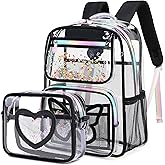 KIDNUO Clear Backpack for Girls,Transparent Backpacks Crossbody Bag for Kids Heavy Duty See Through School Bag Clear Bookbag (Black1, Large)