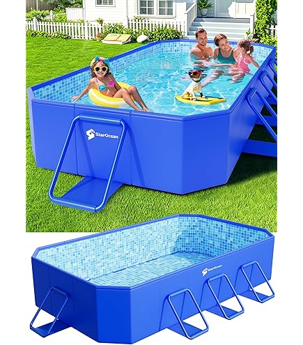 Pool Foldable Extra Large Non-Inflatable Swimming Pool For Family,Foldable Pools With 14 Triangle Bracket,Hard Plastic Shell Adult Collapsible Pool,Portable Folding Kids Pools For Backyard. (122IN Happy Pool Foldable