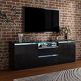Bobve Modern TV Stand for TVs Up to 100",LED TV Console,Long Entertainment Center with 2 Drawer/2 Cabinets,Universal TV Stand for Living Room,Bedroom,Black,3 Light Modes