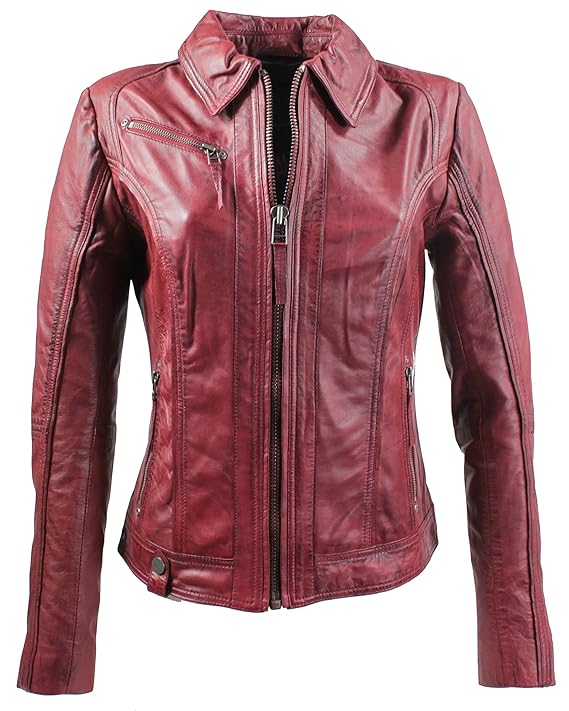 RICANO Sabra, Slim Fit Damen Lederjacke aus Lamm Nappa Echt Leder in Schwarz oder Rot