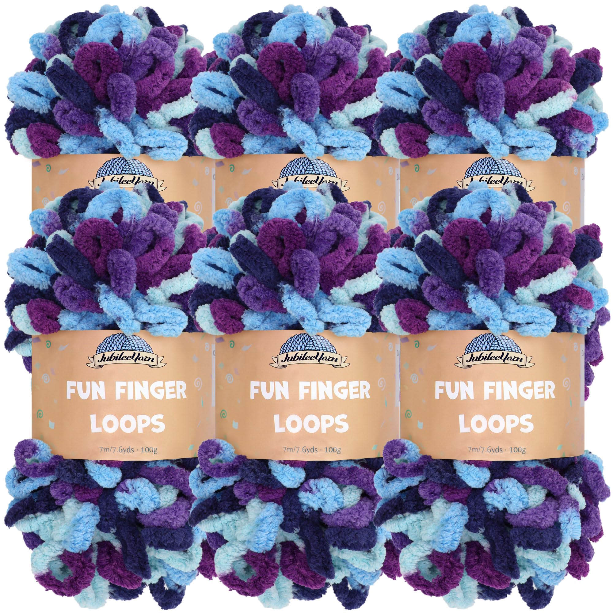 JubileeYarn Fun Finger Loops Yarn - Polyester Jumbo Weight Loop Yarn - 100g/Skein - Aphrodite - 6 Skeins