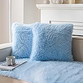 Neelvin Blue Faux Fur Cozy Fluffy Double-Sided Decorative Throw Pillow Covers 16x16 inch Set of 2,Velvet Pillowcase Cushion Case for Sofa Couch