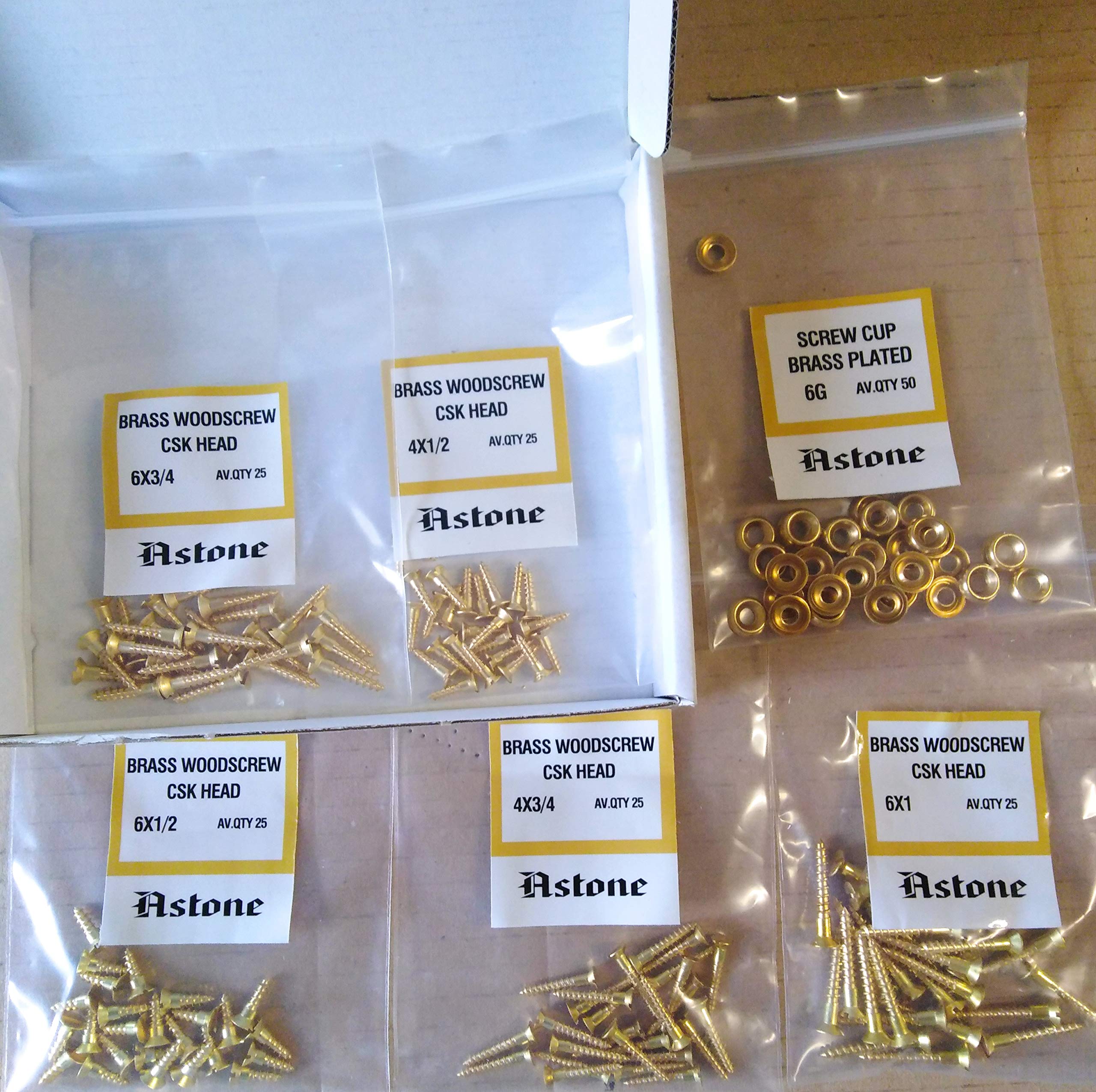 Astone Brass Screws assortments (125 Screws 6 x ½'', ¾'', 1'', 4 x ½'', 3/4'') — image 1