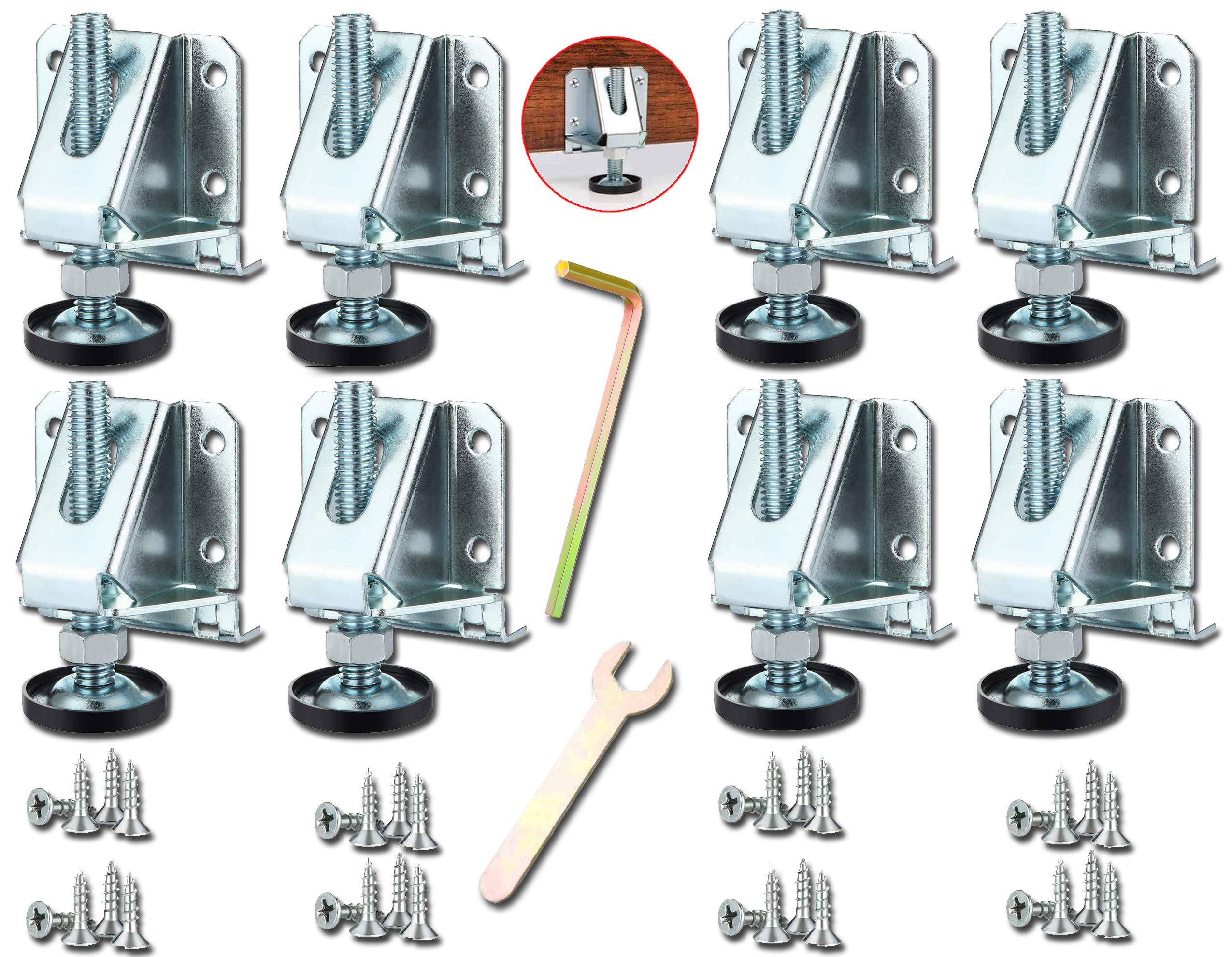 Overpassing 8 Pcs M10 Heavy Duty Adjustable Furniture Leveler, Furniture Leveling Feet With Locking Nuts, Stable Support, Suitable For Tables, Cabinets, Shelving Units And Workbenches