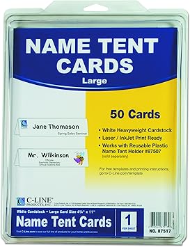 C Line Printer Ready Scored Name Tent Cards 11 X 4 1 4 Inches Folded Size 8 1 2 X 11 White Cardstock Sheets Box Of 50 87517