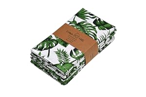 Urban Villa Set of 12 Dinner Cloth Napkins Tropical Print Hawai Leaf Print Premium Quality Summer Dinner Napkins Cotton Oversized 20X20 in with Mitered Corners Ultra Soft Quality