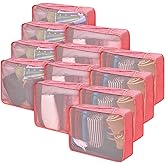 Silkfly 12 Pcs Packing Cubes for Suitcase Travel Luggage Bags Bulk Mesh Organizer Set for Hiking Camping Backpacking Clothes Accessories(Watermelon Red)