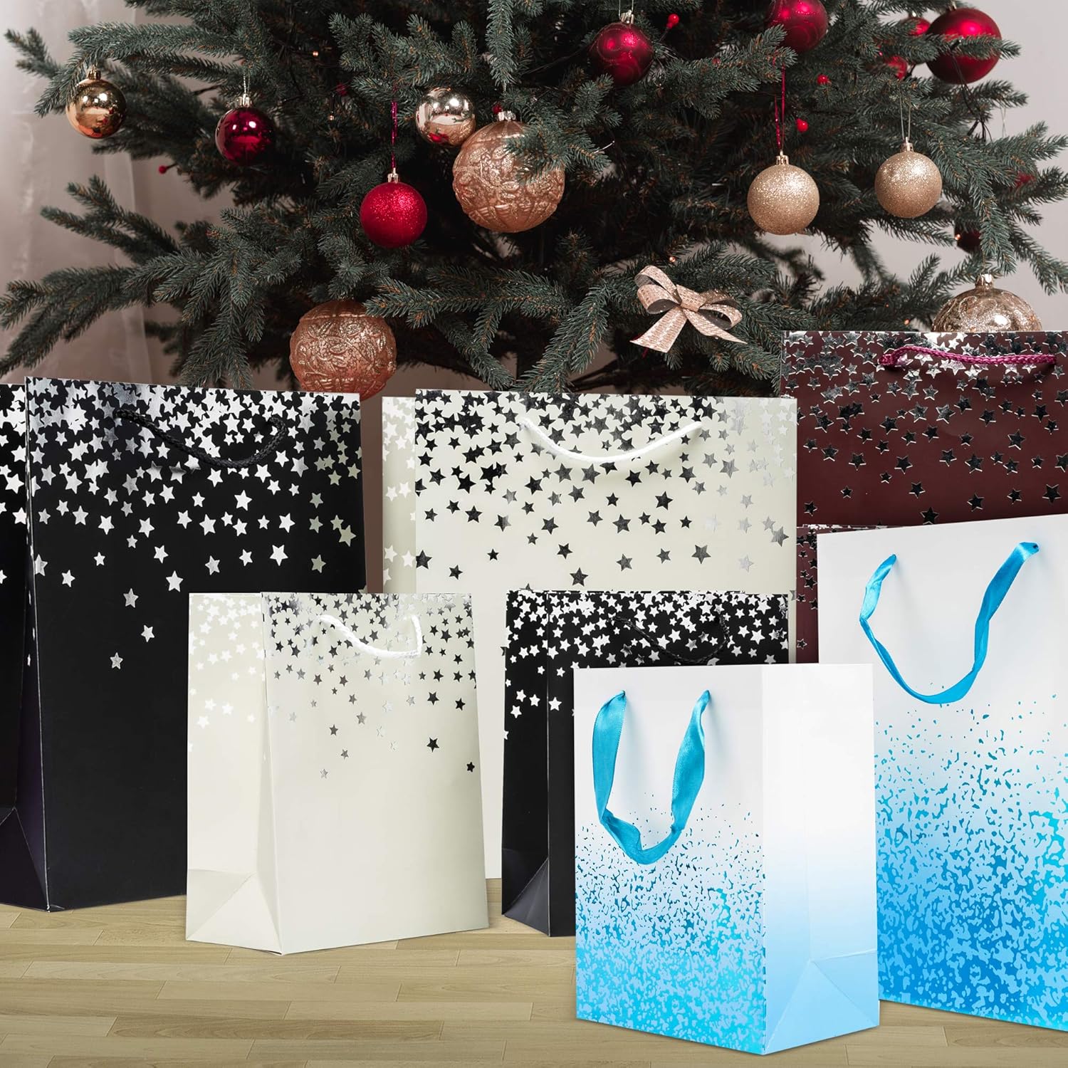 THE TWIDDLERS 16 Colourful Bags with Ribbon Handles for Xmas Birthday Party Present, All Occasions, Assorted Colours, 2 Sizes - Image 4