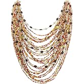 Bocar Women's Multi Layer Statement Necklace - Long Chunky Seed Bead Bib Necklace With Earrings Set, Gift Box - View #5