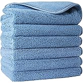 POLYTE Premium Lint Free Microfiber Washcloth Face Towel, 13 x 13 in, Set of 6 (Blue)