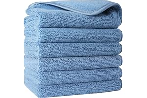 Polyte Premium Lint Free Microfiber Washcloth Face Towel, 13 x 13 in, Set of 6 (Blue)