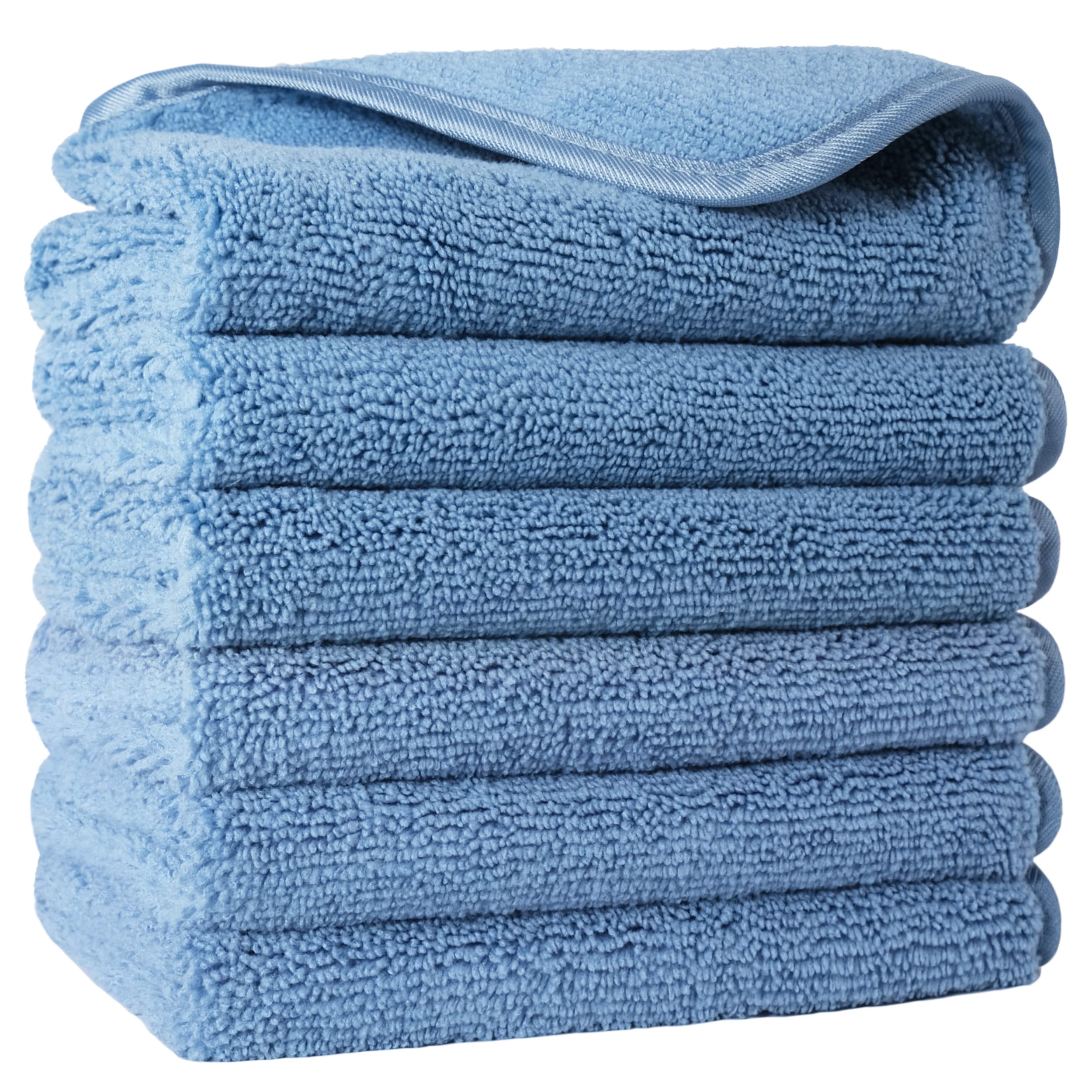 POLYTE Premium Lint Free Microfibre Washcloth Face Towel, 33 x 33 cm, Set of 6 (Blue)