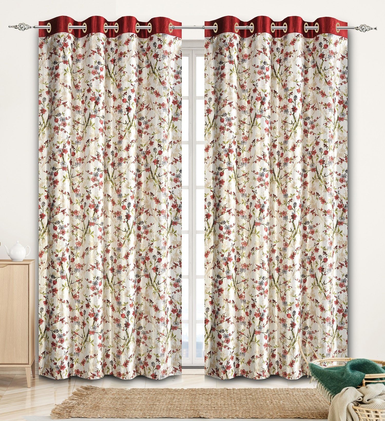 La Elite Polyester Blend Door Curtain (Maroon, 9ft) - Set of 2