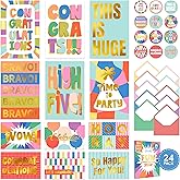 Decorably 24 Pack Gold-Foiled 6x4in Fun Blank Congratulations Cards with Envelopes & Stickers, 12 Colorful Designs for Graduations, Promotions, Appreciation for Coworkers, Compliment, Recognition