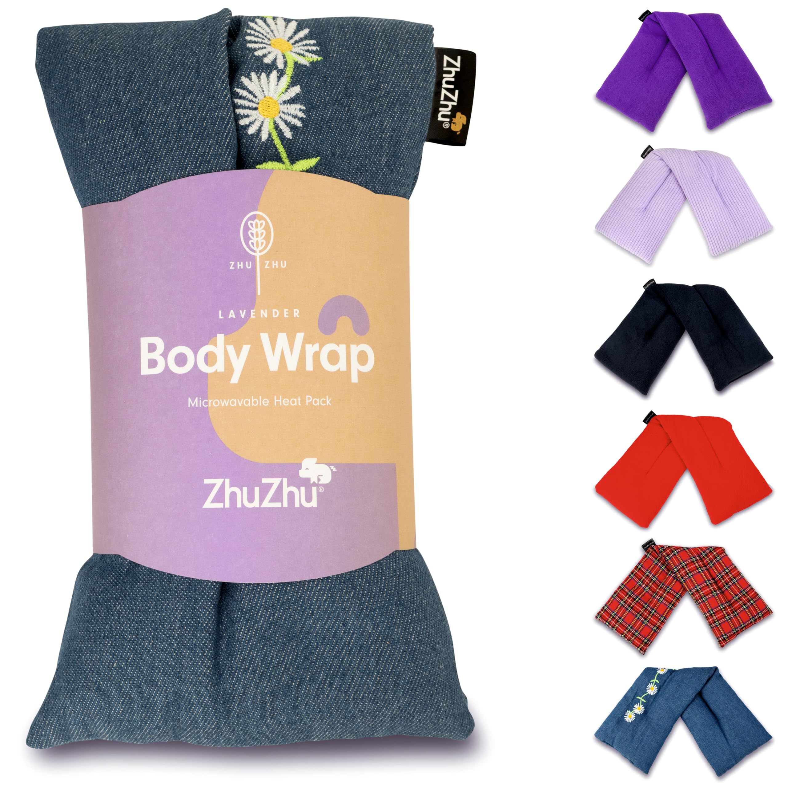 Zhu-Zhu Lavender Body Wrap - Microwavable Wheat Bag - Denim Daisy Chain - Microwave Heat Pack - Natural Pain Relief Heat Therapy Pad